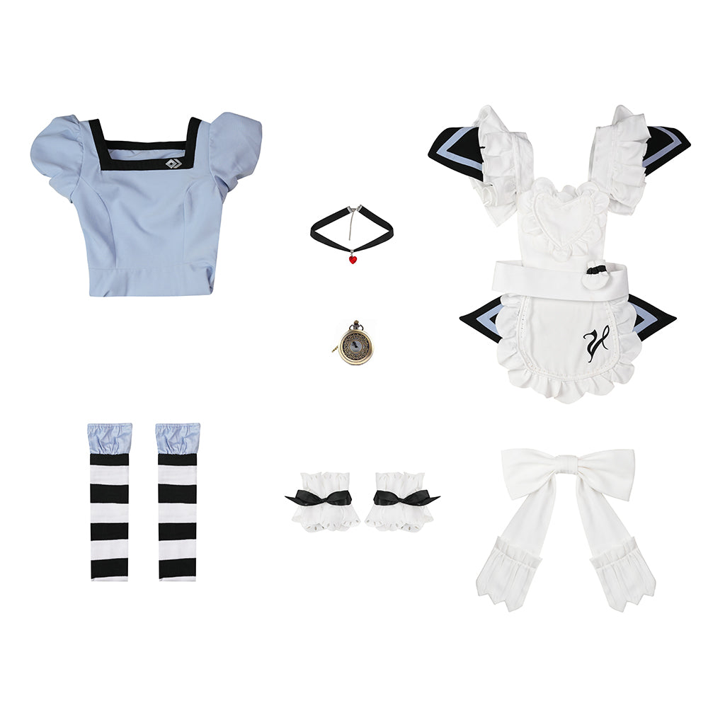 Final Fantasy XIV FF14 Valentione Apron Blue Maid Dress Cosplay Costume