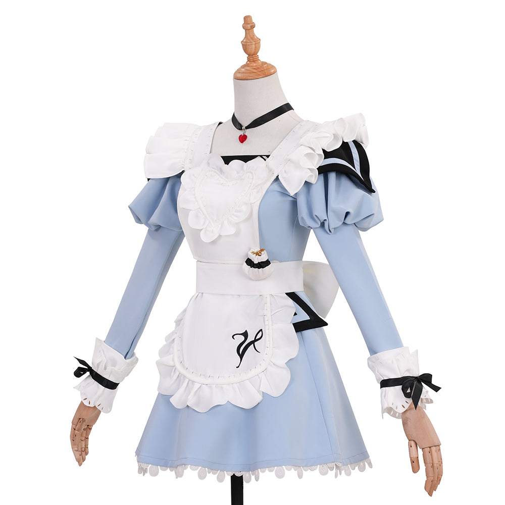 Final Fantasy XIV FF14 Valentione Apron Blue Maid Dress Cosplay Costume