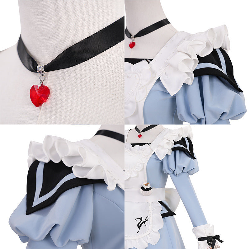 Final Fantasy XIV FF14 Valentione Apron Blue Maid Dress Cosplay Costume