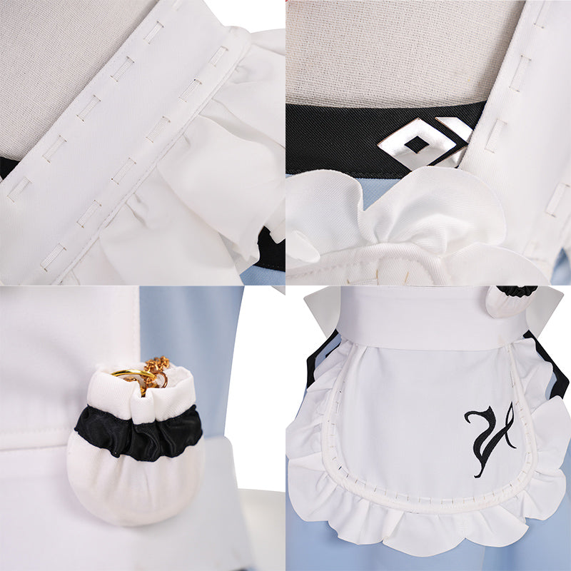 Final Fantasy XIV FF14 Valentione Apron Blue Maid Dress Cosplay Costume