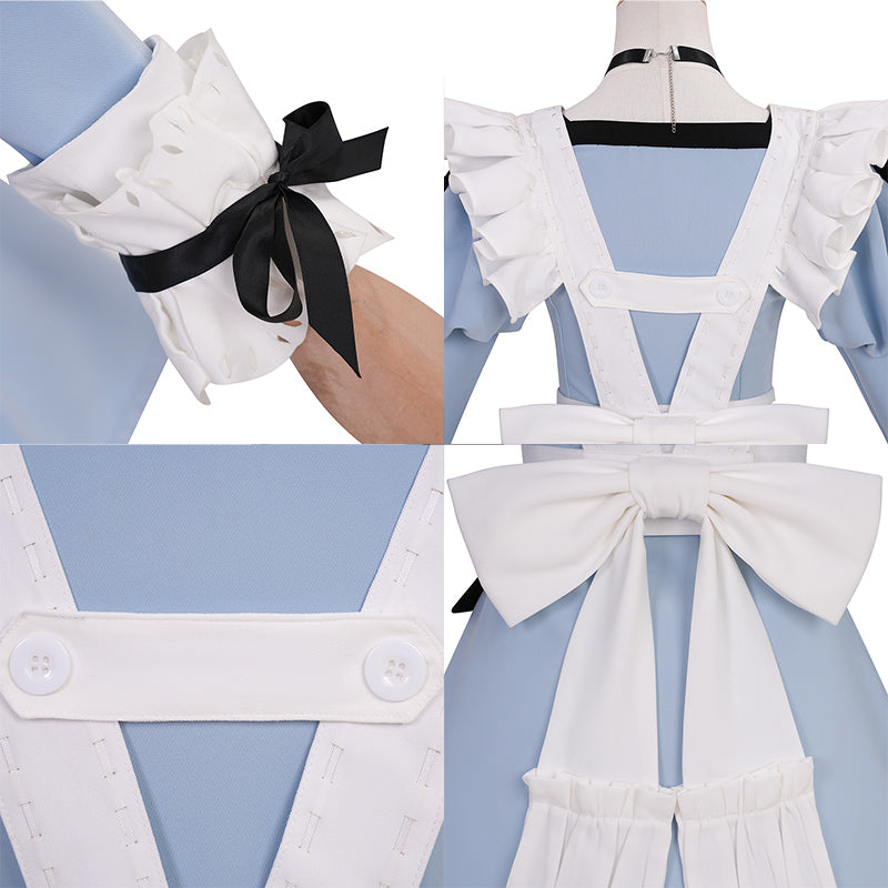 Final Fantasy XIV FF14 Valentione Apron Blue Maid Dress Cosplay Costume