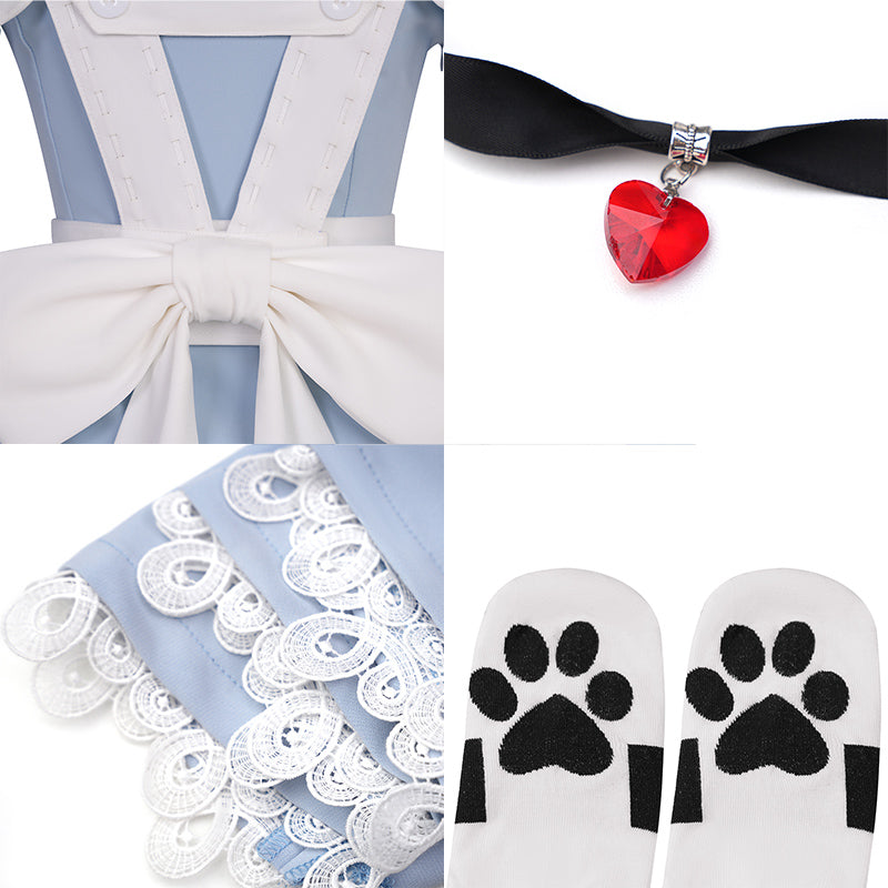 Final Fantasy XIV FF14 Valentione Apron Blue Maid Dress Cosplay Costume
