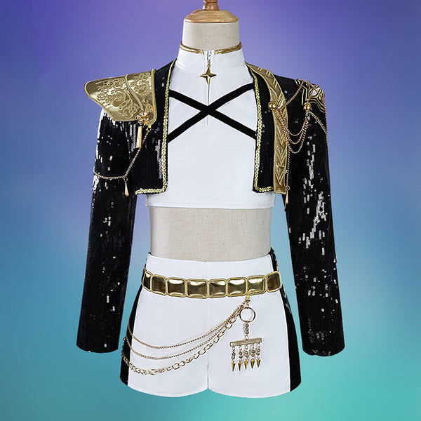 Kids Size KPop Killer R Black Golden Dance Outfit Cosplay Costume