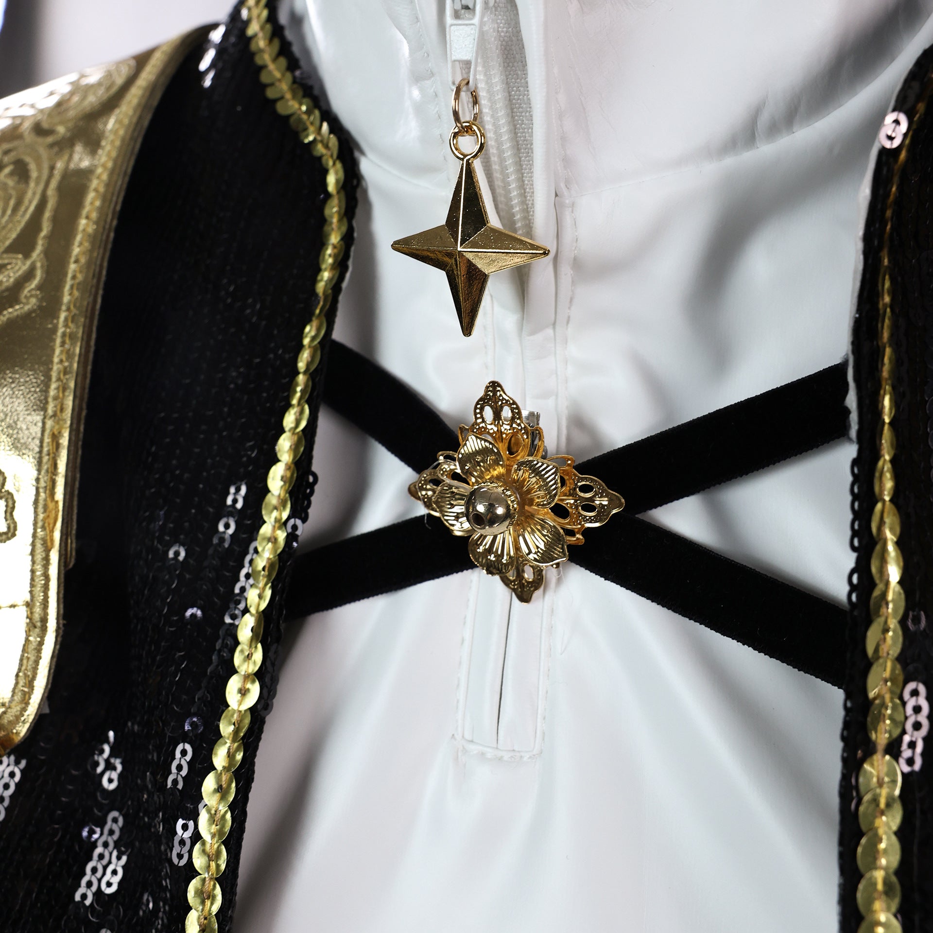 N KPop Demon Hunters HUNTR/X Rumi Black Golden Dance Outfit European Size Cosplay Costume