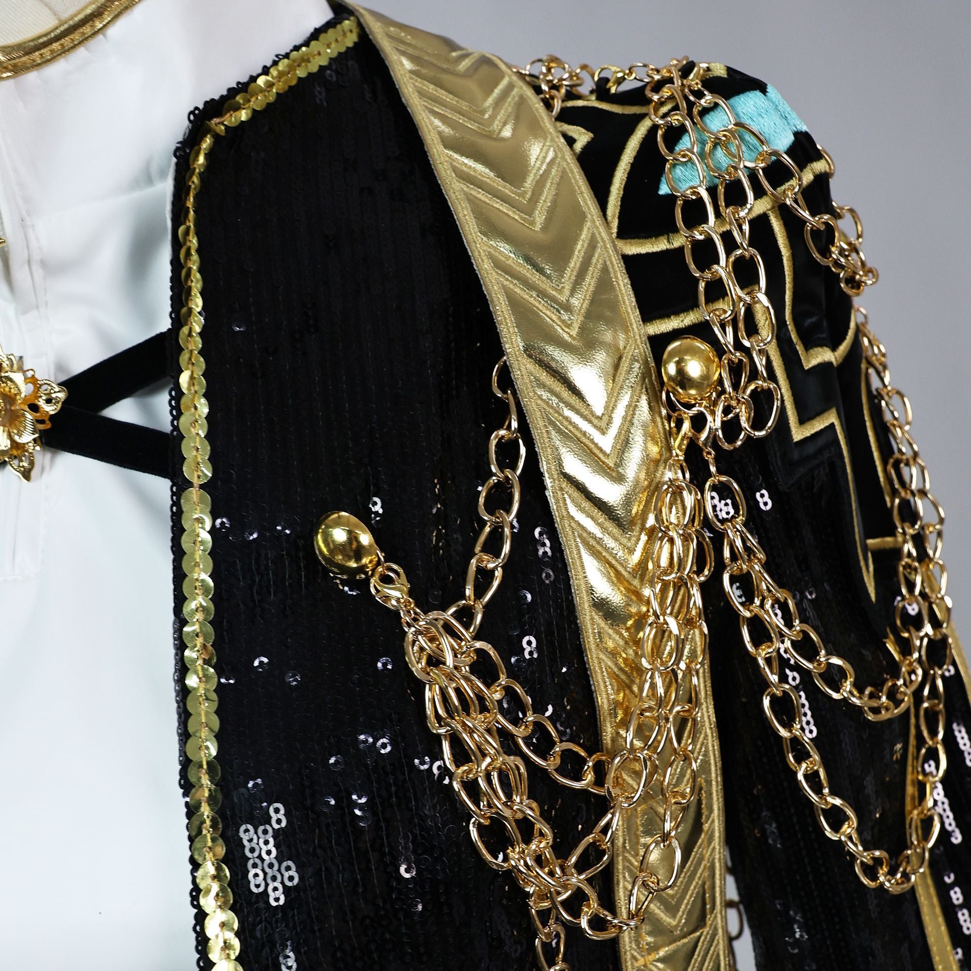 N KPop Demon Hunters HUNTR/X Rumi Black Golden Dance Outfit European Size Cosplay Costume