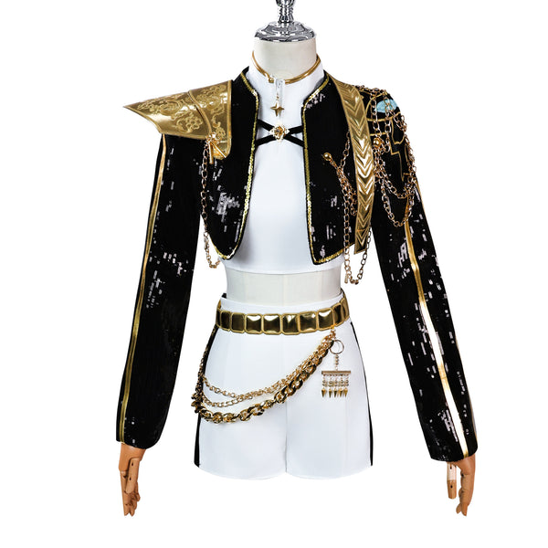N KPop Demon Hunters HUNTR/X Rumi Black Golden Dance Outfit European Size Cosplay Costume