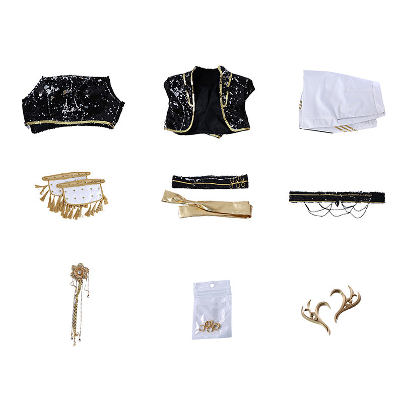 N KPop Demon Hunters HUNTR/X Mira Black Golden Dance Outfit European Size Cosplay Costume