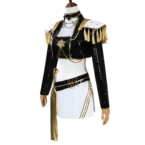 N KPop Demon Hunters HUNTR/X Mira Black Golden Dance Outfit European Size Cosplay Costume
