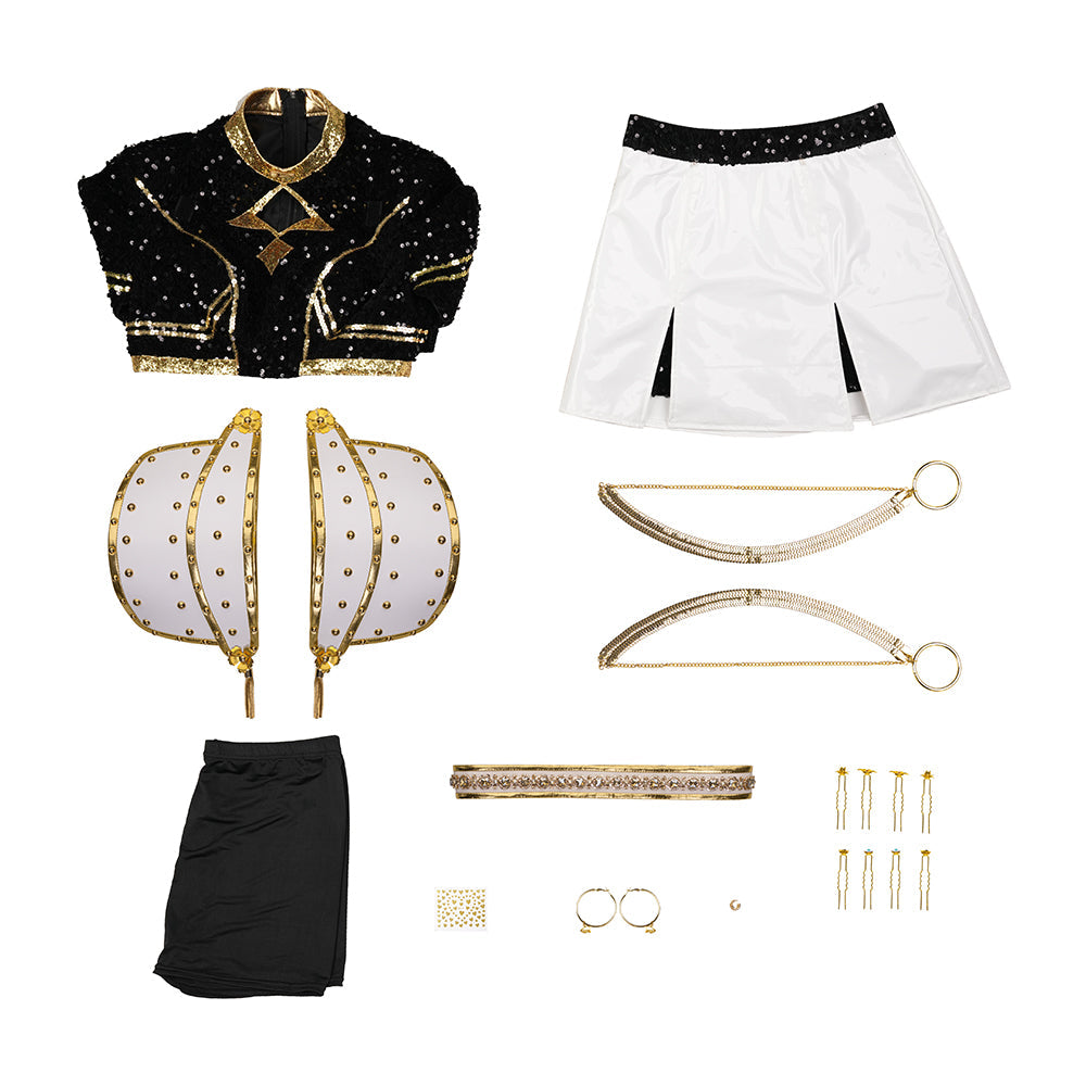 R KPop Killer Z Black Golden Dance Outfit Cosplay Costume