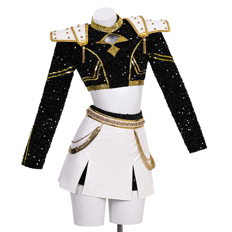 R KPop Killer Z Black Golden Dance Outfit Cosplay Costume