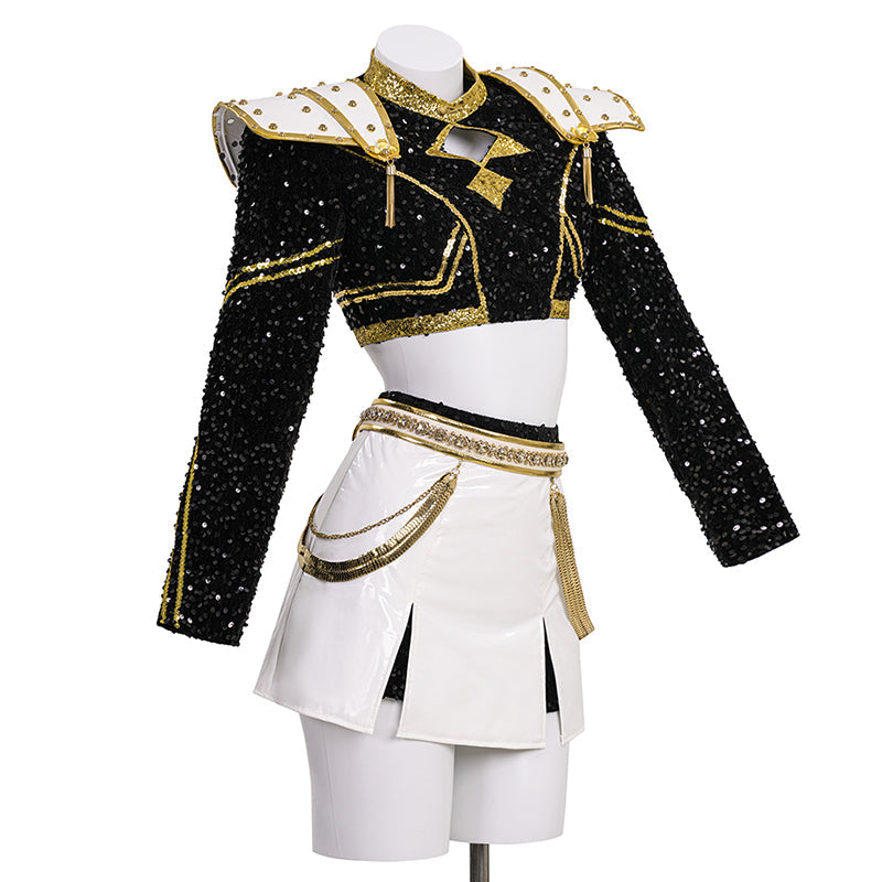 R KPop Killer Z Black Golden Dance Outfit Cosplay Costume