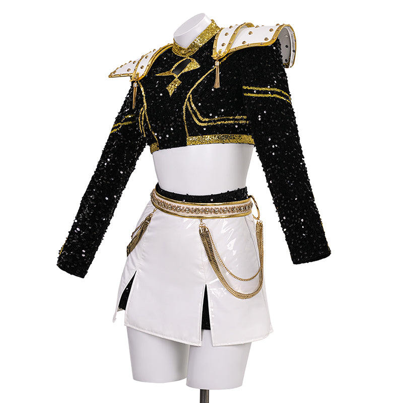 R KPop Killer Z Black Golden Dance Outfit Cosplay Costume