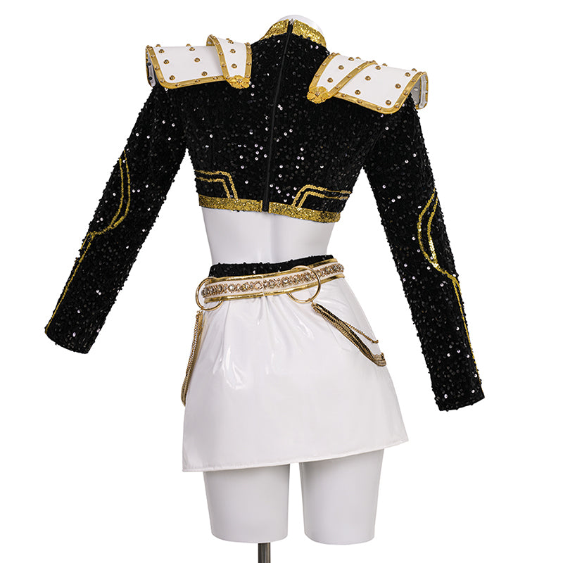 R KPop Killer Z Black Golden Dance Outfit Cosplay Costume