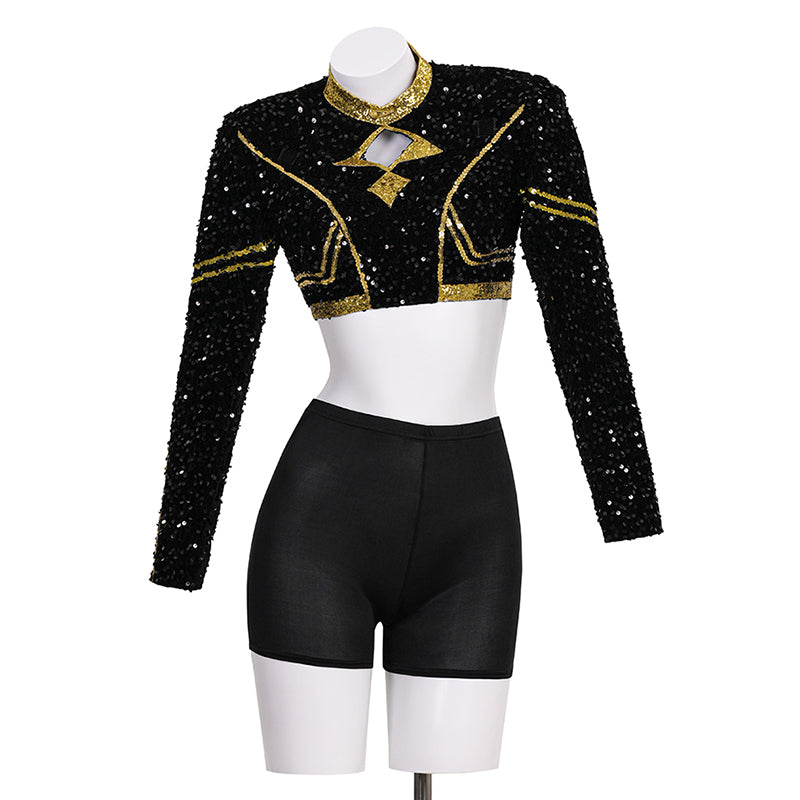 R KPop Killer Z Black Golden Dance Outfit Cosplay Costume