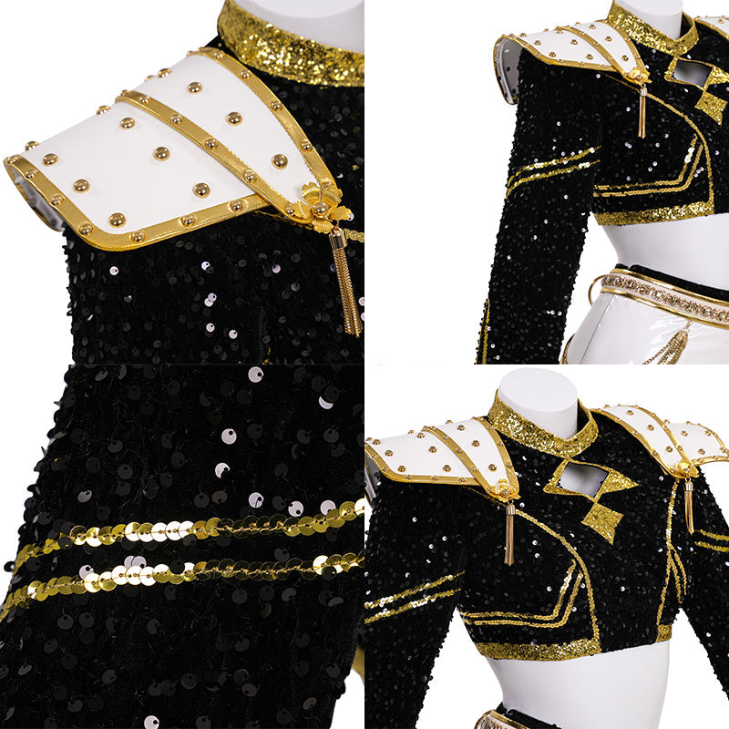 R KPop Killer Z Black Golden Dance Outfit Cosplay Costume