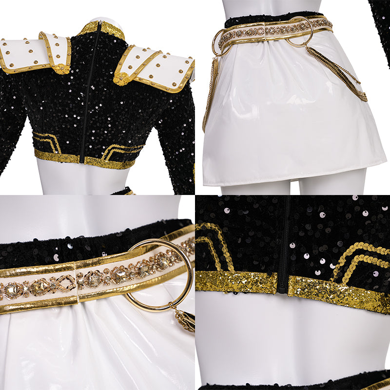 R KPop Killer Z Black Golden Dance Outfit Cosplay Costume