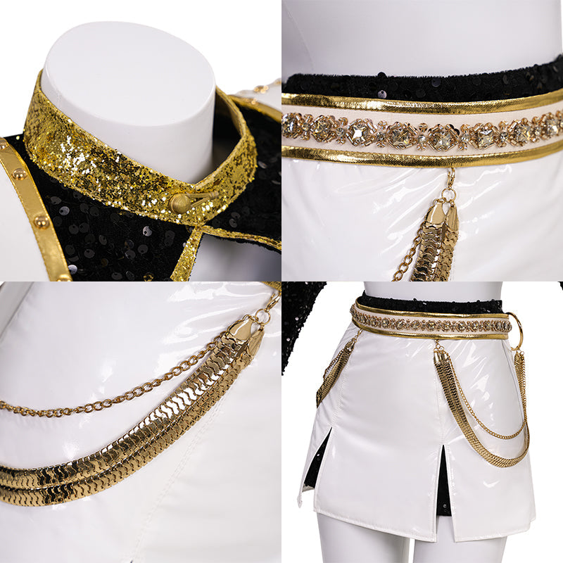 R KPop Killer Z Black Golden Dance Outfit Cosplay Costume