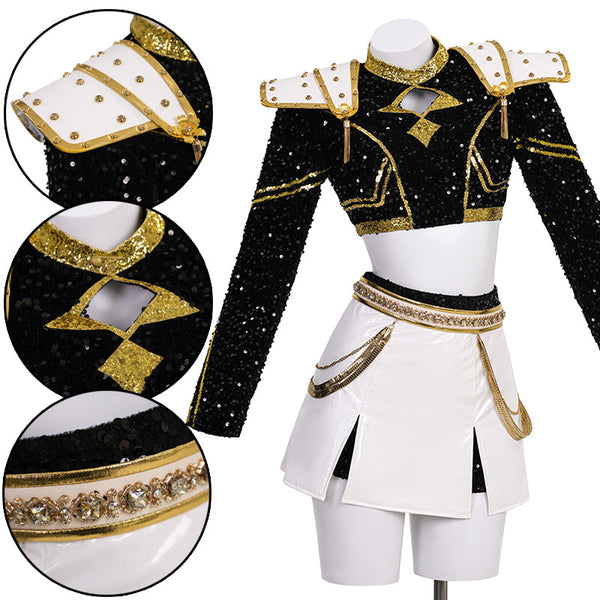 R KPop Killer Z Black Golden Dance Outfit Cosplay Costume