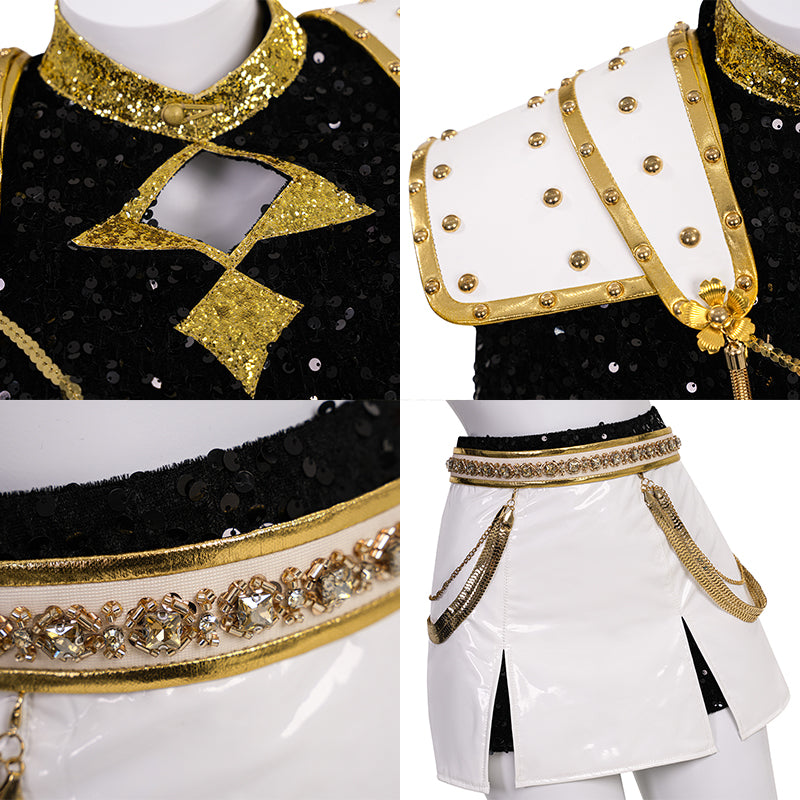 R KPop Killer Z Black Golden Dance Outfit Cosplay Costume