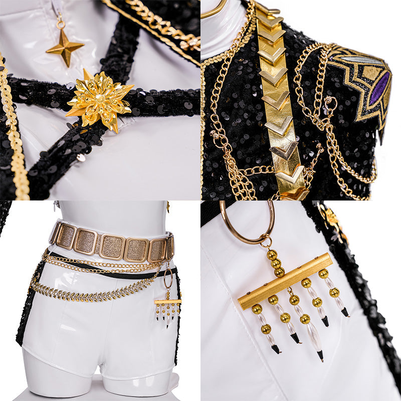 R KPop Demon Hunters HUNTR/X Rumi Black Golden Dance Outfit Cosplay Costume