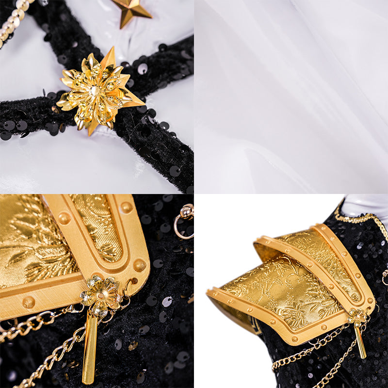 R KPop Demon Hunters HUNTR/X Rumi Black Golden Dance Outfit Cosplay Costume