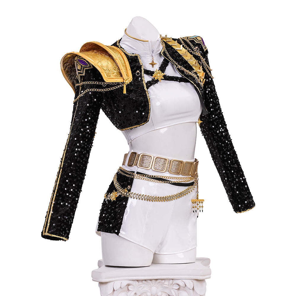 R KPop Demon Hunters HUNTR/X Rumi Black Golden Dance Outfit Cosplay Costume