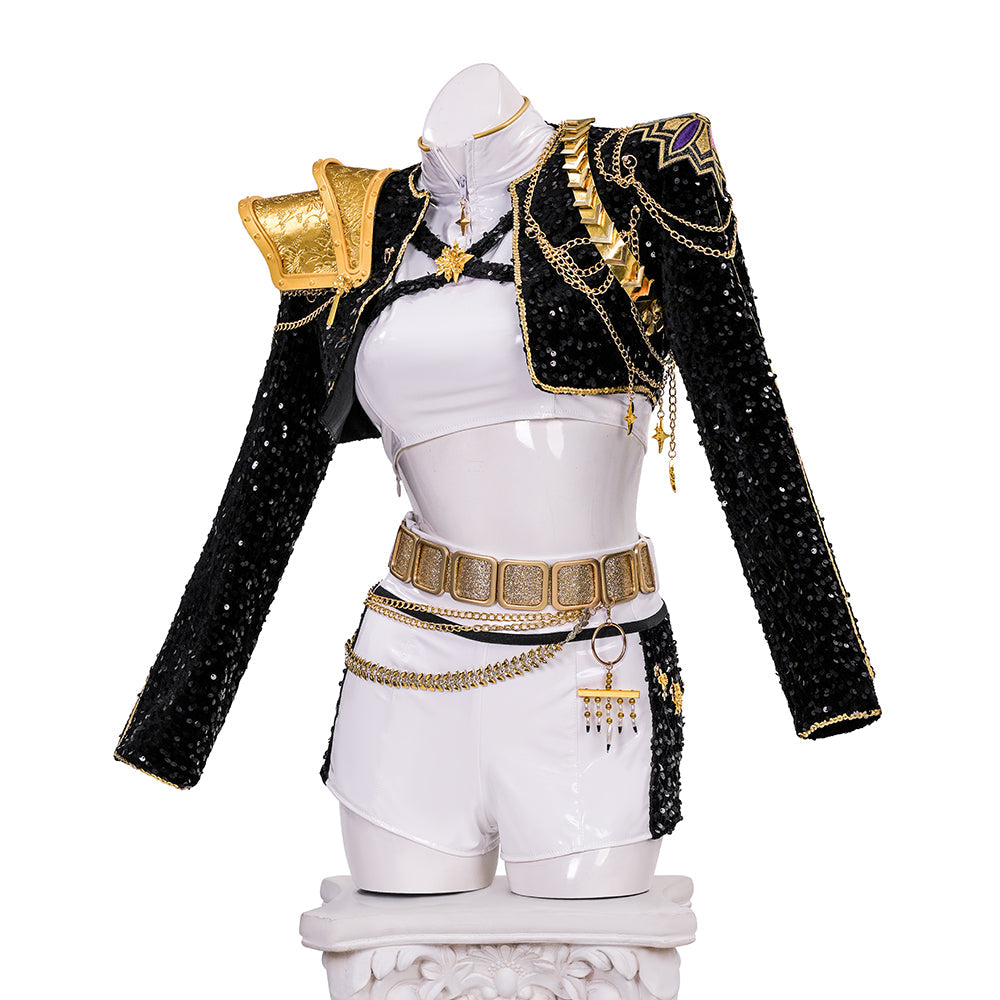 R KPop Demon Hunters HUNTR/X Rumi Black Golden Dance Outfit Cosplay Costume