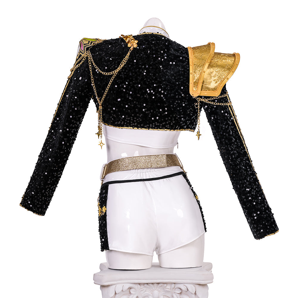 R KPop Demon Hunters HUNTR/X Rumi Black Golden Dance Outfit Cosplay Costume