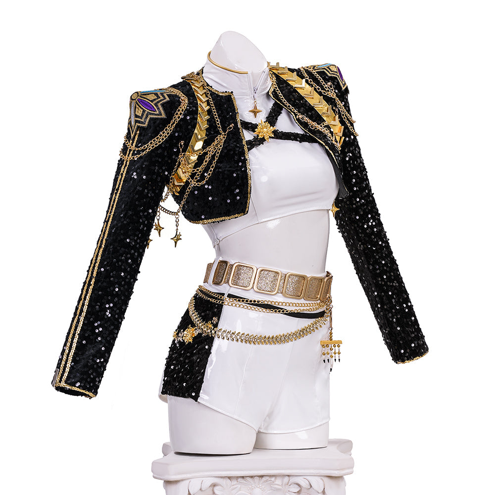 R KPop Demon Hunters HUNTR/X Rumi Black Golden Dance Outfit Cosplay Costume