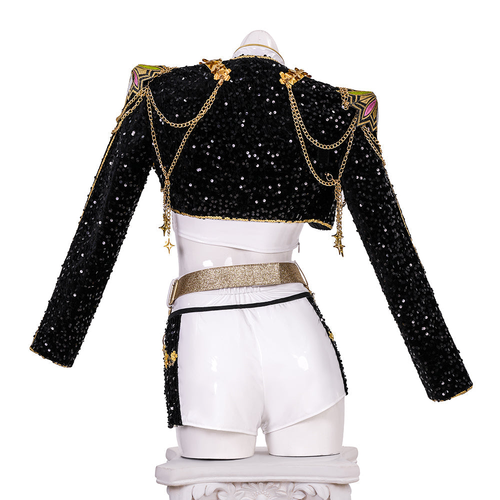 R KPop Demon Hunters HUNTR/X Rumi Black Golden Dance Outfit Cosplay Costume
