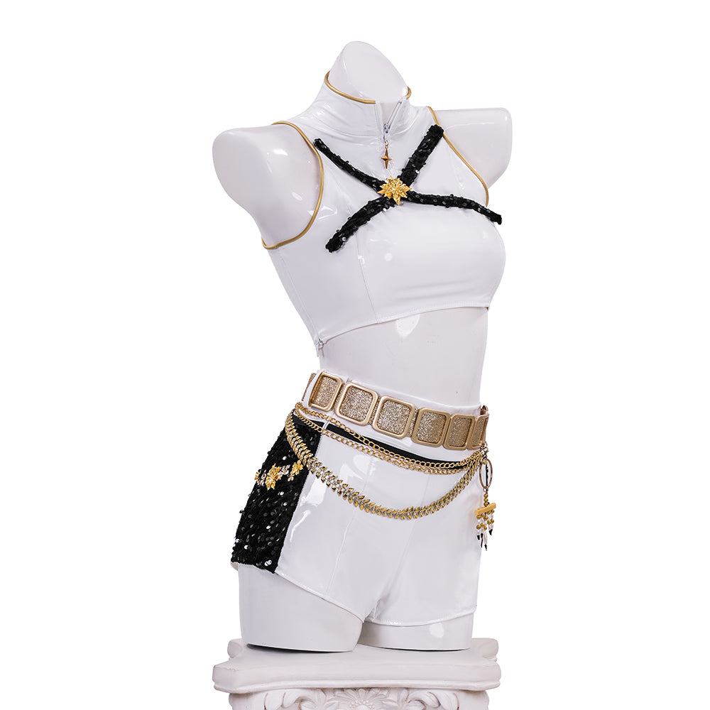 R KPop Demon Hunters HUNTR/X Rumi Black Golden Dance Outfit Cosplay Costume