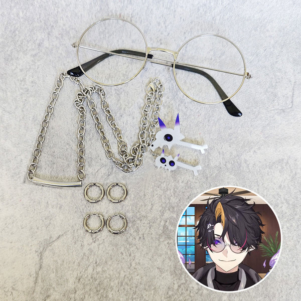 Virtual YouTuber Nijisanji Luxiem Shu Yamino May 2024 Costume Glasses Necklace Earrings Ear Clips Headwear Cosplay Accessory Prop