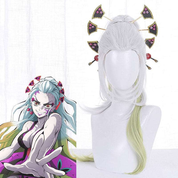 Demon Slayer: Kimetsu No Yaiba Daki White Green Cosplay Wig - No Headwear