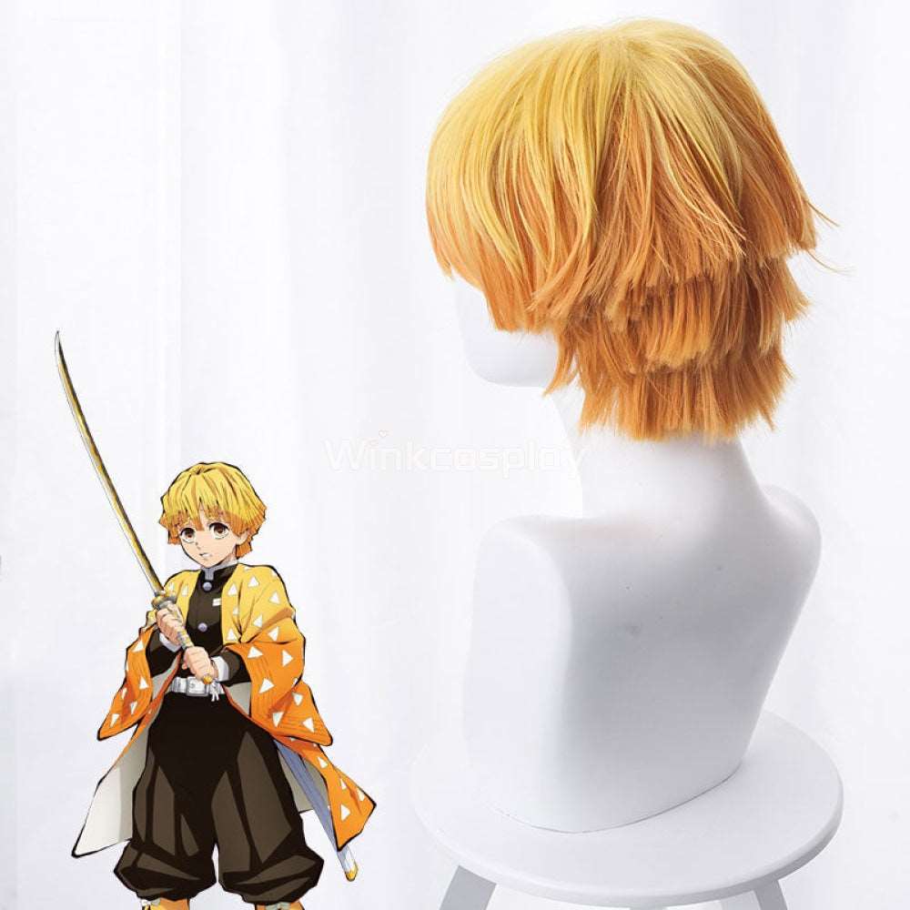 Demon Slayer: Kimetsu No Yaiba Agatsuma Zenitsu Yellow Orange Cosplay Wig