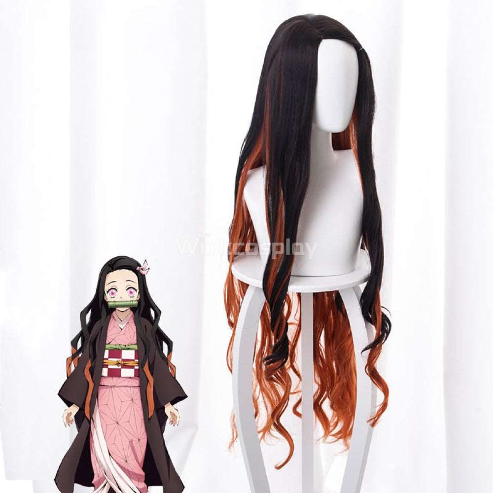 Demon Slayer: Kimetsu No Yaiba Nezuko Kamado Black Orange Cosplay Wig