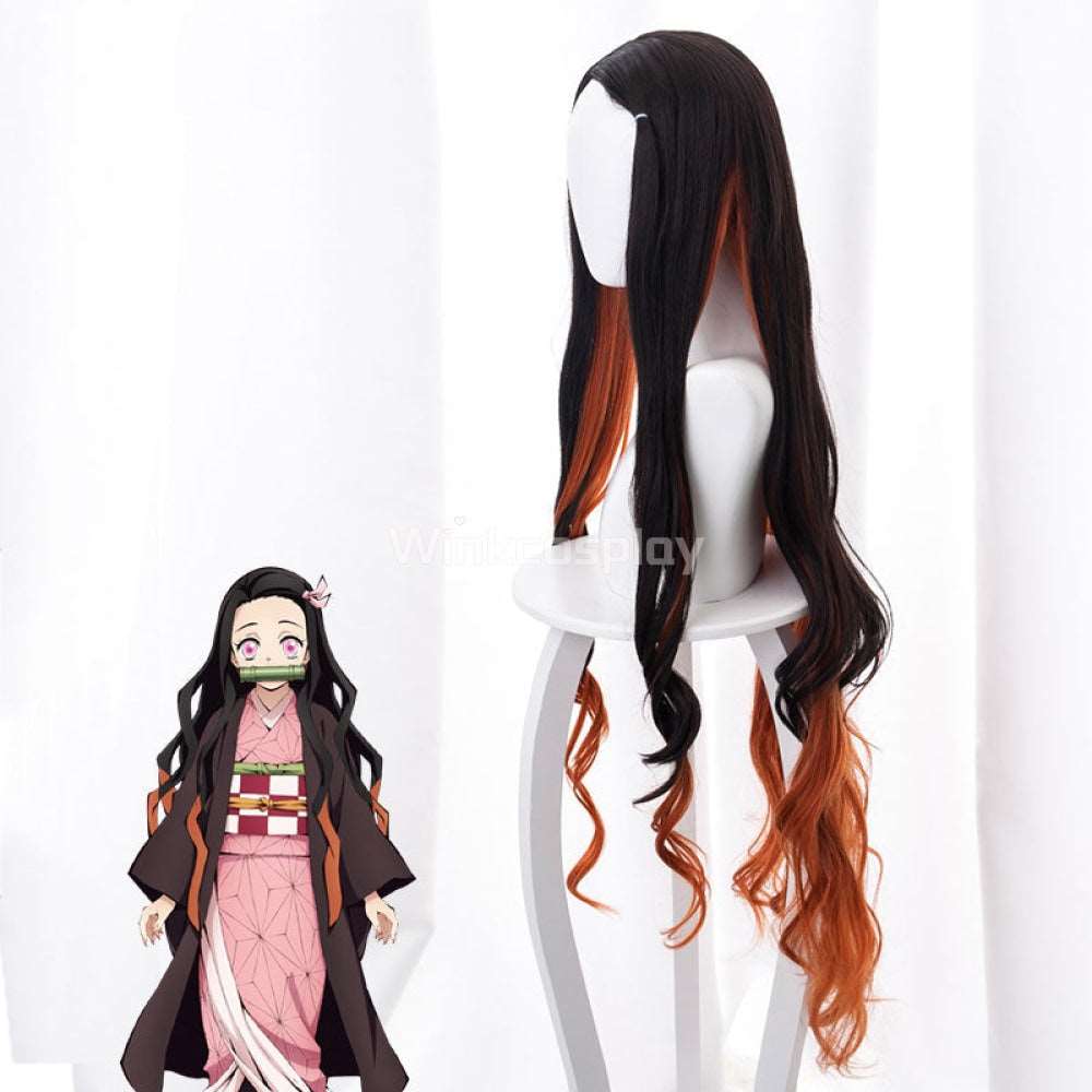 Demon Slayer: Kimetsu No Yaiba Nezuko Kamado Black Orange Cosplay Wig