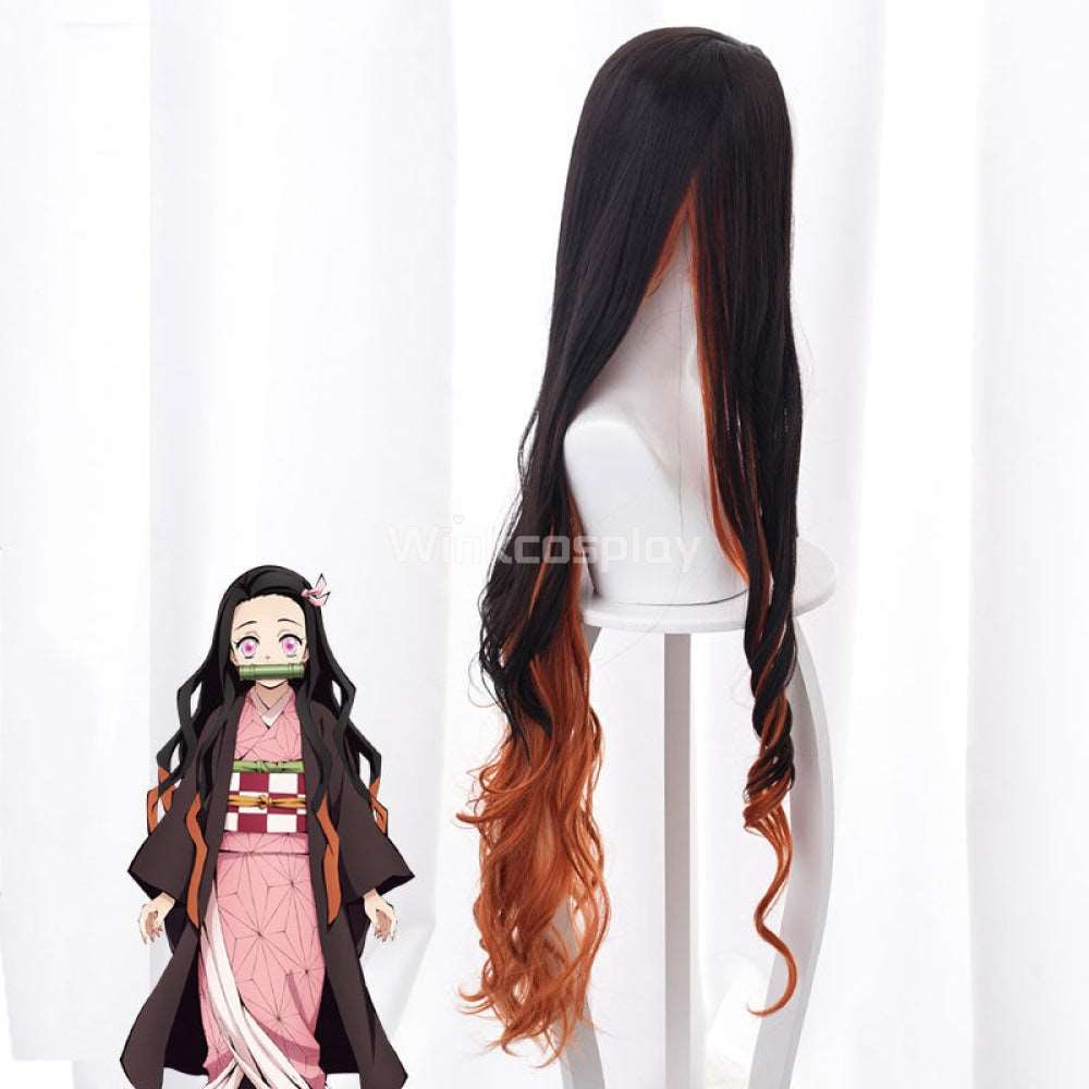 Demon Slayer: Kimetsu No Yaiba Nezuko Kamado Black Orange Cosplay Wig