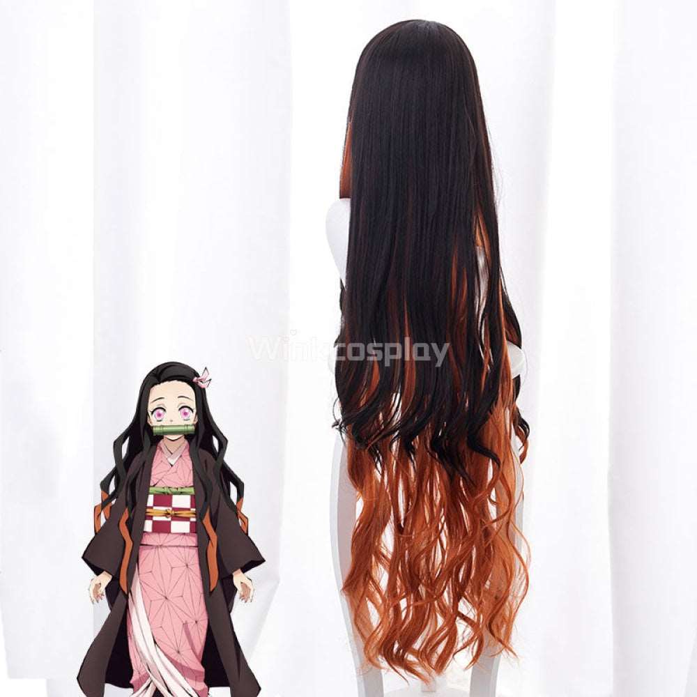 Demon Slayer: Kimetsu No Yaiba Nezuko Kamado Black Orange Cosplay Wig