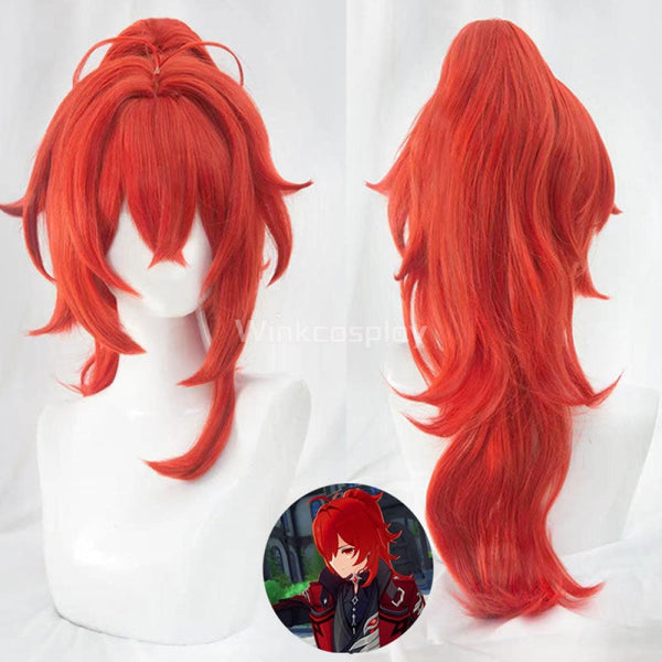 Genshin Impact Diluc Red Dead of Night Red Cosplay Wig