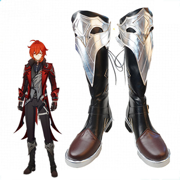 Genshin Impact Diluc Red Dead of Night Shoes Cosplay Boots