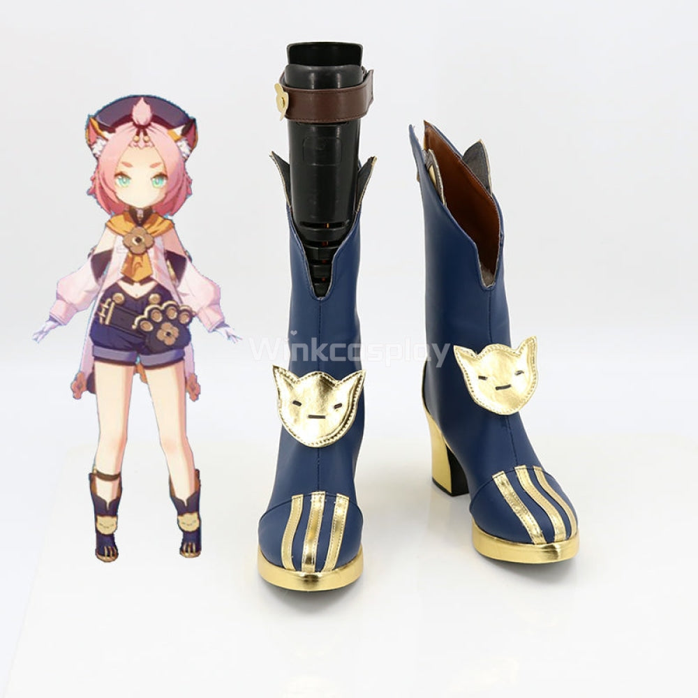 Genshin Impact Diona Blue Shoes Cosplay Boots - Winkcostumes