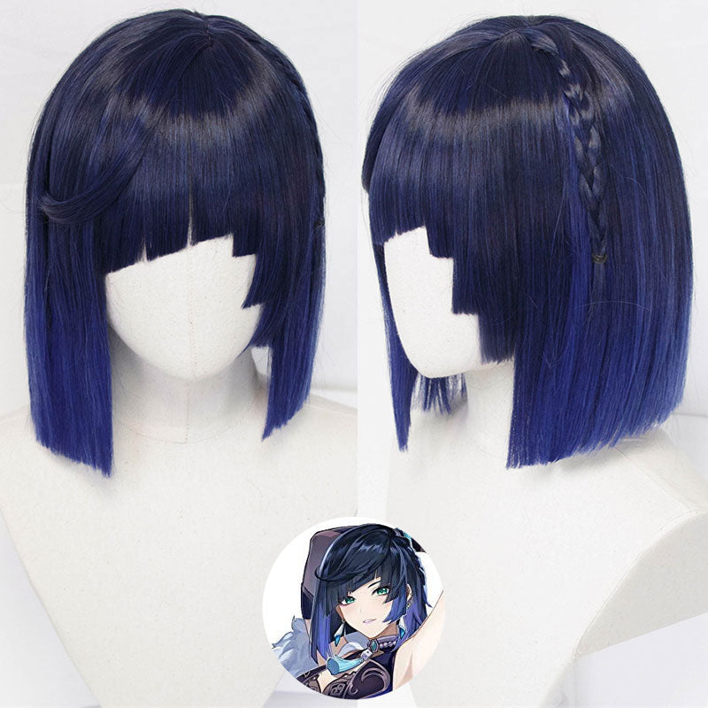 Genshin Impact Yelan Black Blue Cosplay Wig