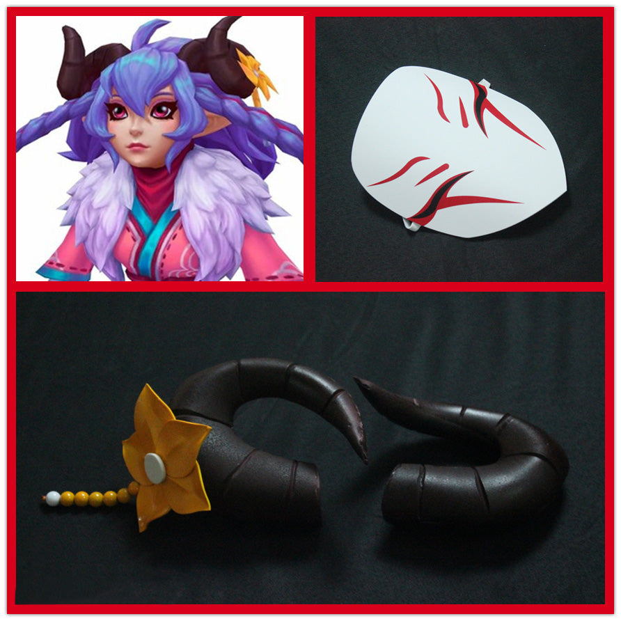 League of Legends LOL Spirit Blossom Kindred Horn Mask Cosplay Accessory Prop