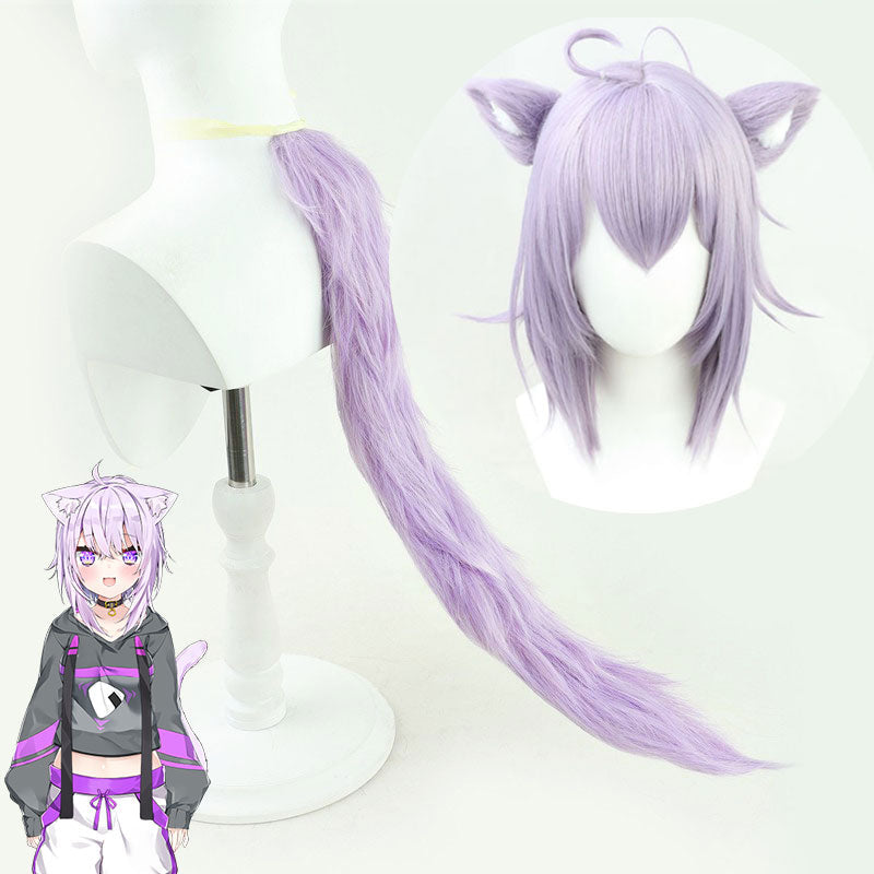 Virtual YouTuber Hololive Nekomata Okayu Cosplay Wig - Wig + Tail